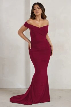 Apolline | Berry Off The Shoulder Ruched Fishtail Maxi Dress -ENY Clothing Shop 4 1cbc1788 14a7 49ed 84f6 0c32b2e55212
