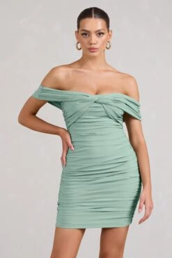 Appreciate | Sage Off The Shoulder Ruched Mini Dress -ENY Clothing Shop CC BR WB CL129515068 Appreciate SageOffTheShoulderRuchedMiniDress3