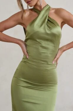 Unstoppable | Olive Green Satin Cross Over Halter Neck Maxi Dress 11 Unstoppable | Olive Green Satin Cross Over Halter Neck Maxi Dress -ENY Clothing Shop CC HR CL126739 UnstoppableOliveGreenSatinCrossOverHalterNeckMaxiDress4