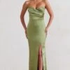 Coraline | Olive Strapless Maxi Dress With Split -ENY Clothing Shop CC HR CL128413 Coraline OliveStraplessMaxidressWithSplit0