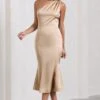 Golden Girl | Champagne Satin Asymmetric High-Neck Flared Midi Dress 2 Golden Girl | Champagne Satin Asymmetric High-Neck Flared Midi Dress -ENY Clothing Shop CC HR CL128878059 GoldenGirlChampagneSatinAsymmetricHigh NeckFlaredMidiDress1