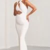 Alba | White Maternity Halter Asymmetric Maxi Dress With Cut Out