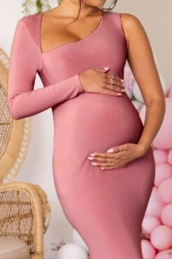 Oh Baby | Blush Maternity One Shoulder Bodycon Maxi Dress -ENY Clothing Shop CC WB CL126182 Blush1 Maternity One Shoulder Cut Out Maxi Dress 3