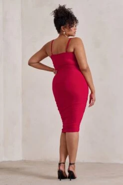 Desired | Red Knot Detail Ruched Midi Dress -ENY Clothing Shop CC WB CL126642 DesiredRedKnotDetailRuchedMidiDress6
