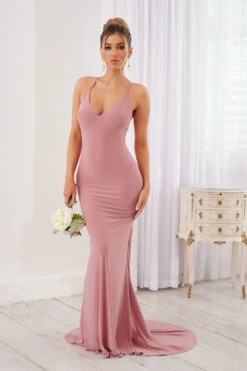 Lucky Number | Blush Pink Cross Back Fishtail Maxi Dress -ENY Clothing Shop CL124605 26605