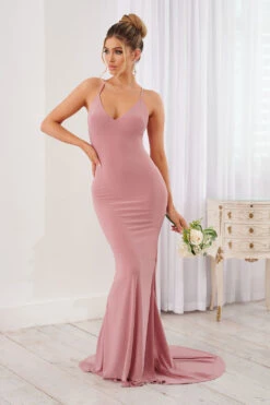 Lucky Number | Blush Pink Cross Back Fishtail Maxi Dress -ENY Clothing Shop CL124605 26608