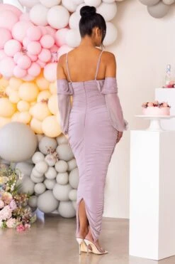 Announcement | Taupe Maternity Bardot Ruched Maxi Dress -ENY Clothing Shop CL125301 Taupe Ruched Bardot Maternity Midi Dress 7