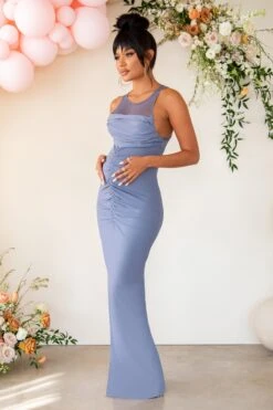 Me & You | Grey Maternity Sleeveless Ruched Maxi Dress