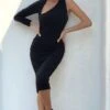 Refine | Black One Shoulder Midi Bodycon Dress -ENY Clothing Shop CL125511 Black One Shoulder Lond Sleeve Bodycon Midi Dress 4 c52ed02d 0bbd 4c45 9650 459a89da7c09