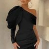 RSVP | Black Asymmetric Volume Sleeve Draped Feather Mini Dress -ENY Clothing Shop CL125642 Black Asymmetric Feather Detail Puff Sleeve Mini Dress 113 adcf1056 9fb7 4ac6 9ed0 dc316d4527a8