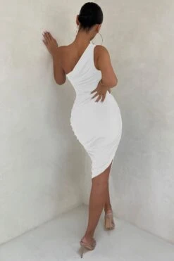 Late Night | Off White Asymmetrical One Shoulder Ruched Midi Dress 8 Late Night | Off White Asymmetrical One Shoulder Ruched Midi Dress -ENY Clothing Shop CL126071 white Asymetric One SHoulder Ruched Mini Dress 5