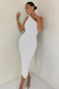 Late Night | Off White Asymmetrical One Shoulder Ruched Midi Dress 10 Late Night | Off White Asymmetrical One Shoulder Ruched Midi Dress -ENY Clothing Shop CL126071 white Asymetric One SHoulder Ruched Mini Dress 7