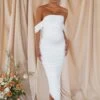 Plus One | White Maternity Bardot Ruched Draped Midi Dress -ENY Clothing Shop CL126180 WHite Maternity Bardot Ruched Off Shoulder Maxi Dress 0