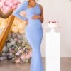 Oh Baby | Powder Blue Maternity One Shoulder Bodycon Maxi Dress