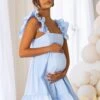 Dolly Daze | Blue Maternity Ruffle Sleeve Babydoll Mini Dress -ENY Clothing Shop CL126468 blue maternity tie front angel sleeve mini dress 1