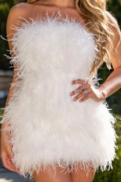 Out On The Town | Ivory Feather Bandeau Mini Dress -ENY Clothing Shop CL126536 White1FeatherBandeauMiniDress1