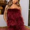 Out On The Town | Berry Feather Bandeau Mini Dress -ENY Clothing Shop CL126536 berry feather strapless mini dress 10