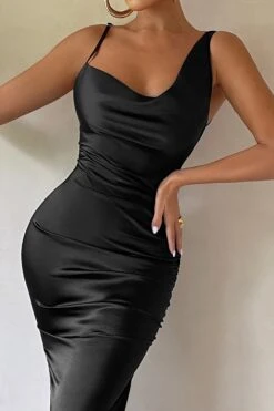 Belonging | Black Ruched Cowl Maxi Dress -ENY Clothing Shop CL126539 black1 Ruched Cowl Neck Maxi Dress 10