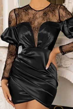 For You | Black Bardot Lace Detail Satin Mini Dress -ENY Clothing Shop CL126597 black1 lace satin mini dress 3