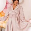 Sweet Lullaby | Nude Maternity Belted Wrap Mini Dress -ENY Clothing Shop CL126714 Nude1 Belted Wrap Mini Dress 1