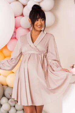 Sweet Lullaby | Nude Maternity Belted Wrap Mini Dress