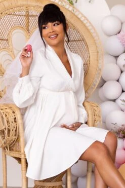 Sweet Lullaby | White Maternity Belted Wrap Mini Dress -ENY Clothing Shop CL126714 White Belted Wrap Mini Dress 6
