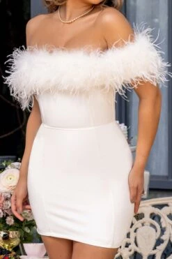 Pure Delight | White Bardot Feather Mini Dress -ENY Clothing Shop CL127039White1BardotFeatherMiniDress1