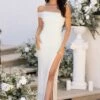 Marry Me | Ivory Sequin Bardot Thigh Split Maxi Dress -ENY Clothing Shop CL127143 WhiteBardotThighSplitMaxiDress4