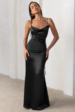 Lifetime | Black Satin Cowl Neck Maxi Dress With Cross Back Detail -ENY Clothing Shop CL127192 LifetimeBlackSatinCowlNeckMaxiDressWithCrossBackDetail1 ea7bfc3e 561d 4106 a845 2ebde3427bf9
