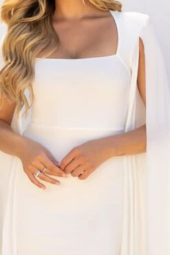 Flawless | White Square Neck Midi Dress With Cape Sleeves -ENY Clothing Shop CL127209 WHite1SquareNeckMidiDressWithCapeSleeves 2