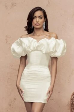 Fairyland | Cream Bardot Extreme Ruffle Corset Style Mini Dress