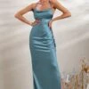 A-List | Blue Satin Cowl Maxi Dress With Thigh Split -ENY Clothing Shop CL127343 A ListBlueSatinCowlMaxiDressWithThighSplit1