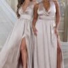 Darling | Champagne Satin Halter Neck Bow Back Thigh Split Maxi Dress 1 Darling | Champagne Satin Halter Neck Bow Back Thigh Split Maxi Dress -ENY Clothing Shop CL127426 DarbyChampagneSatinHalterNeckBowBackThighSplitMaxiDress1