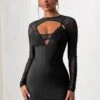This Moment | Black High Neck Cut Out Mini Dress With Mesh Sleeves -ENY Clothing Shop CL127455 ThisMomentBlackHighNeckCutOutMiniDressWithMeshSleeves0