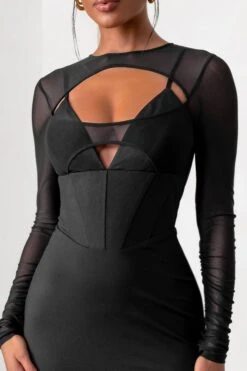 This Moment | Black High Neck Cut Out Mini Dress With Mesh Sleeves -ENY Clothing Shop CL127455 fThisMomentBlackHighNeckCutOutMiniDressWithMeshSleeves0