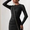 Empowered | Black High Neck Long Sleeves Zip Detail Mini Dress -ENY Clothing Shop CL127472 EmpoweredBlackHighNeckLongSleevesZipDetailMiniDress0