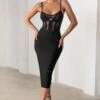 Destiny Calling | Black Bandage Mesh Cut Out Midi Dress With Bra Detail -ENY Clothing Shop CL127498 DestinyCallingBlackSweetheartNecklineBraDetailMidiDress1