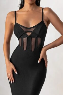 Destiny Calling | Black Bandage Mesh Cut Out Midi Dress With Bra Detail -ENY Clothing Shop CL127498 DestinyCallingBlackSweetheartNecklineBraDetailMidiDress6