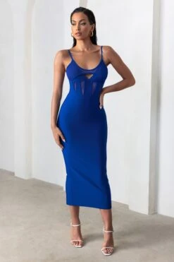 Destiny Calling | Electric Blue Bandage Mesh Cut Out Midi Dress With Bra Detail -ENY Clothing Shop CL127498 DestinyCallingElectricBlueSweetheartNecklineBraDetailMidiDress2