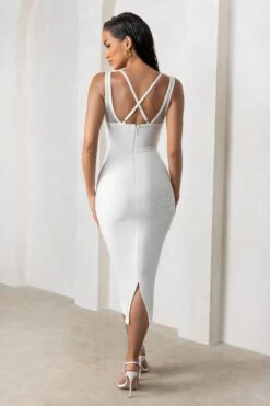 Just For Me | White Bandage Sweetheart Neckline Bodycon Midi Dress -ENY Clothing Shop CL127499 EyesOnMeWhiteSweetheartNecklineMidiDress10