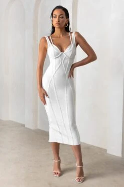 Just For Me | White Bandage Sweetheart Neckline Bodycon Midi Dress -ENY Clothing Shop CL127499 EyesOnMeWhiteSweetheartNecklineMidiDress4