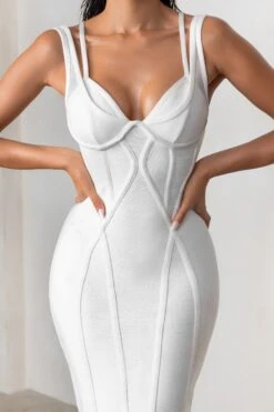 Just For Me | White Bandage Sweetheart Neckline Bodycon Midi Dress -ENY Clothing Shop CL127499 EyesOnMeWhiteSweetheartNecklineMidiDress9