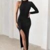 Follow Me | Black High Neck One Sleeve Maxi Dress With Side Ruching -ENY Clothing Shop CL127503 FollowMeBlackHighNeckOneSleeveMaxiDressWithSideRuching6
