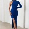 Follow Me | Royal Blue High Neck One Sleeve Maxi Dress With Side Ruching -ENY Clothing Shop CL127503 FollowMeRoyalBlueHighNeckOneSleeveMaxiDressWithSideRuching4