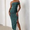 Celine | Forest Green Asymmetric One Shoulder Ruched Maxi Dress With Curved Cut Out -ENY Clothing Shop CL127507 CelineForestGreenAsymmetricOneShoulderRuchedMaxiDressWithCurvedCutOut1
