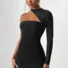 Perfect Touch | Black One Shoulder Long Sleeve Mini Dress 1 Perfect Touch | Black One Shoulder Long Sleeve Mini Dress -ENY Clothing Shop CL127623 PerfectTouchBlackLongSleeveCutOutMiniDress1