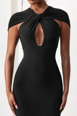 Fashionista | Black Twist Front Mini Dress With Cut Out Detail -ENY Clothing Shop CL127630 FashionistaBlackTwistFrontMiniDressWithCutOutDetail3