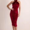 Hourglass | Berry Velvet Halterneck Ruched Midi Dress -ENY Clothing Shop CL127979 HourglassBerryVelvetHalterneckRuchedMidiDress1