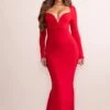 Leah | Red Plunge Sweetheart Neckline Fishtail Maxi Dress With Twist Front Detail