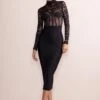 Devora | Black Lace Mesh High Neck Corset Detail Midi Dress With Long Sleeves 1 Devora | Black Lace Mesh High Neck Corset Detail Midi Dress With Long Sleeves -ENY Clothing Shop CL128052 DevoraBlackLaceAndMeshHighNeckCorsetDetailMidiDressWithLongSleeves3